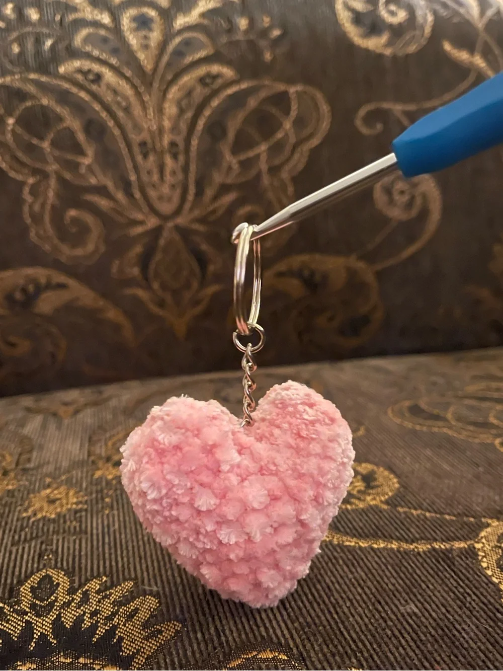Handmade Plush Pink Crochet Heart Keychain
